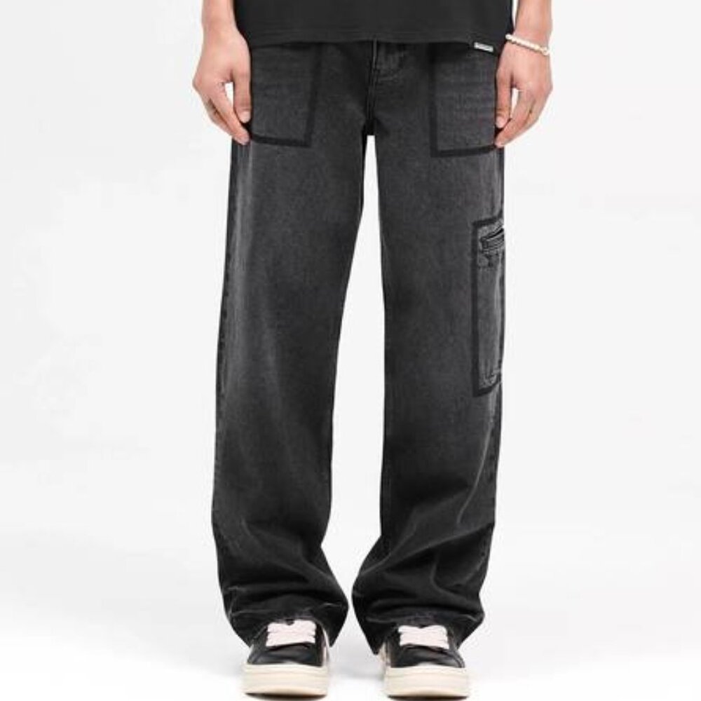 NEW REPRESENT R3 Drive Denim Jeans Size 34 – Jet Black Baggy Fit, Distressed